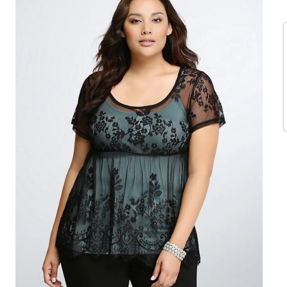 Torrid Black Lace Sheer Babydoll Top